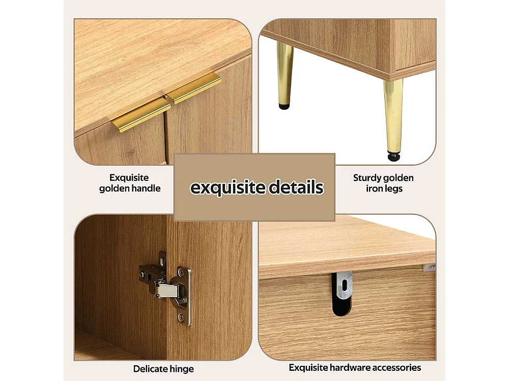 Buffet Moderno de Madera Natural con 4 Puertas y Espacio de Almacenaje, 140 x 40 x 72 cm, Elegante y Funcional