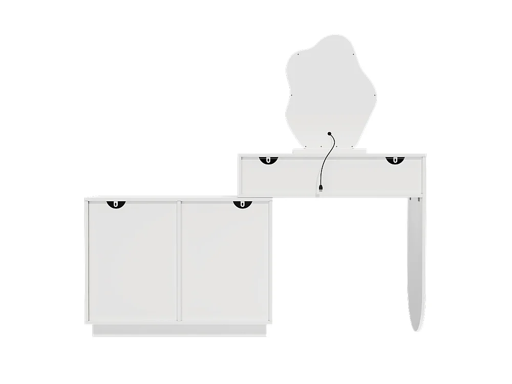 Tocador con espejo LED de iluminación regulable, dos cajones, espacios de almacenamiento modulares y cómoda blanca de estilo moderno