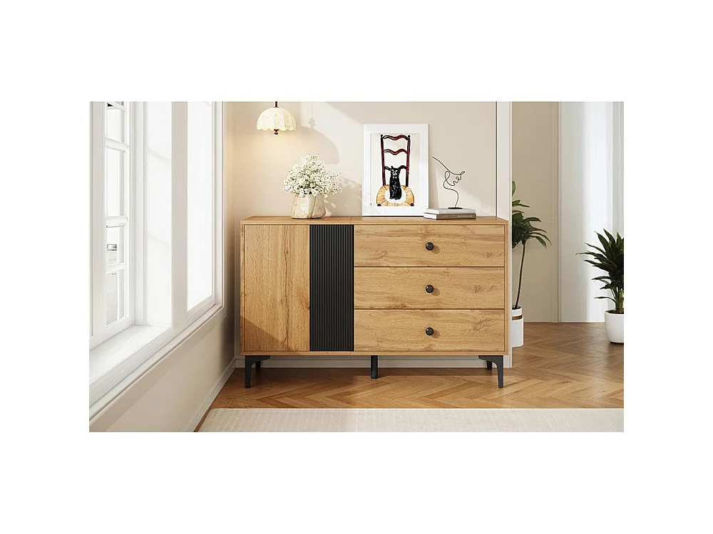 Aparador moderno 120 cm con amplio almacenamiento, puertas y cajones funcionales, patas de metal resistentes y diseño minimalista elegante