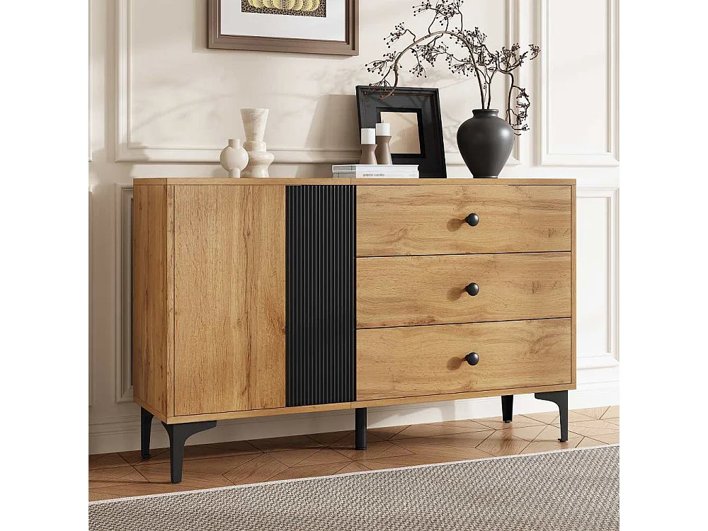Aparador moderno 120 cm con amplio almacenamiento, puertas y cajones funcionales, patas de metal resistentes y diseño minimalista elegante