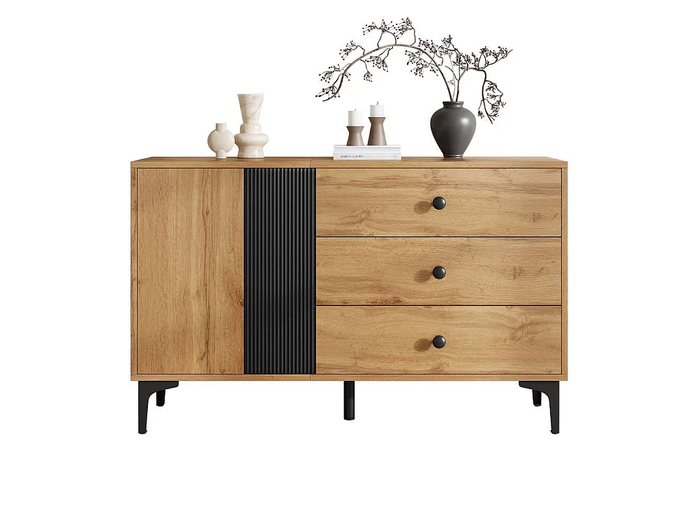Aparador moderno 120 cm con amplio almacenamiento, puertas y cajones funcionales, patas de metal resistentes y diseño minimalista elegante