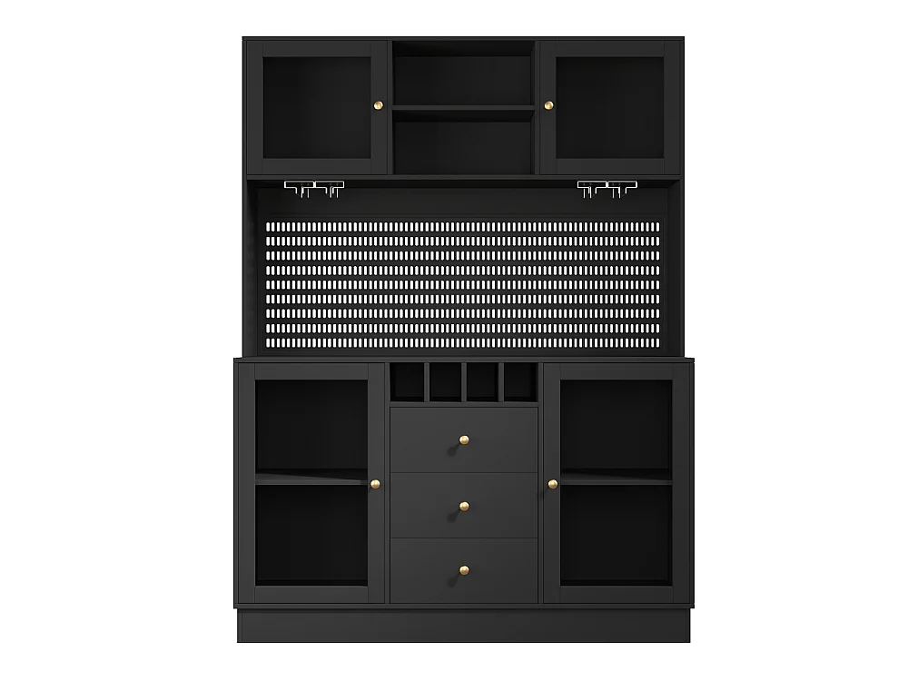 Moderne hoge buffetkast met intelligent LED-licht, wijnflessenhouder, glazenhouder, verstelbare planken en kantelbeveiliging