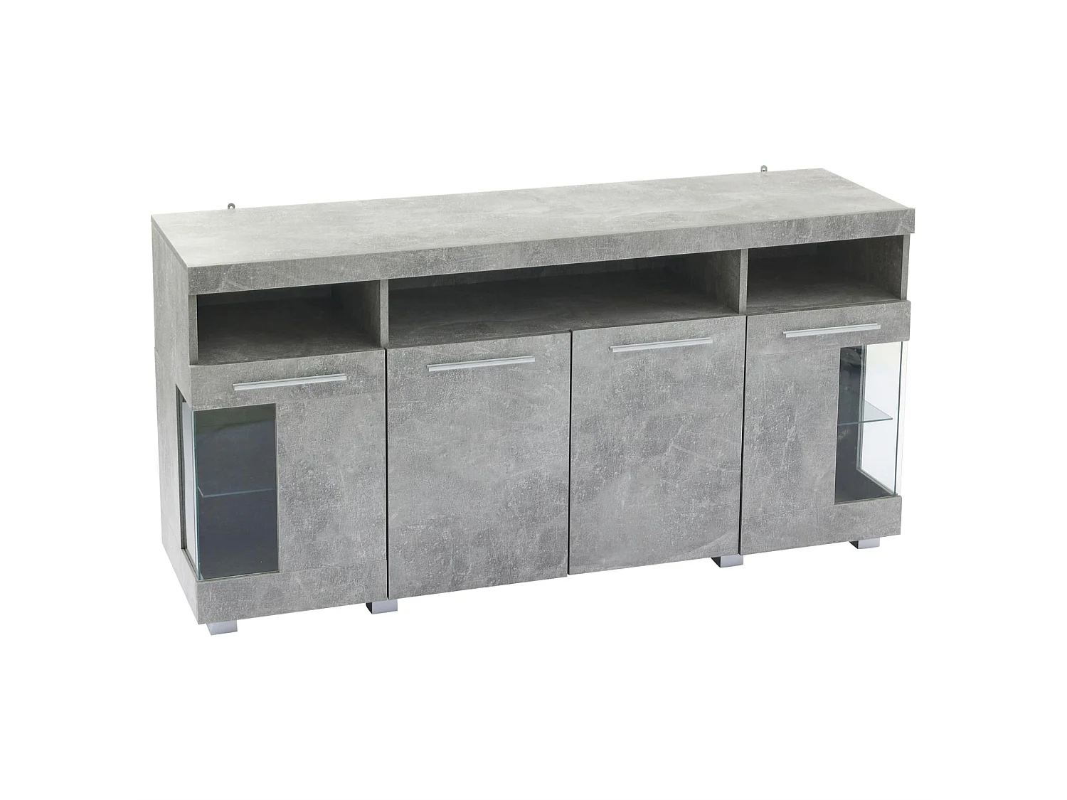 Buffet para salón, buffet brillante con iluminación LED - 140 x 40 x 70 cm, superficie de vidrio, 3 compartimentos, en MDF