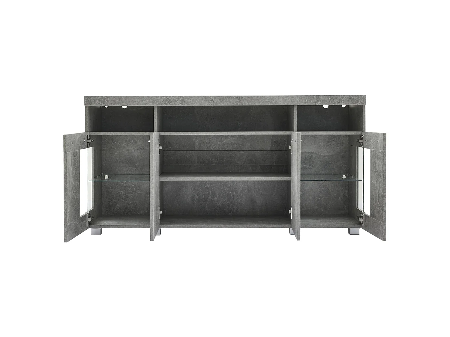 Buffet para salón, buffet brillante con iluminación LED - 140 x 40 x 70 cm, superficie de vidrio, 3 compartimentos, en MDF