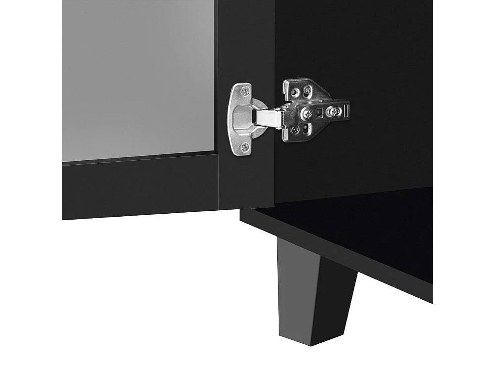 Aparador elegante con superficie de espejo, tiradores de cristal, cuatro puertas y estante móvil, amplio espacio para salón y comedor