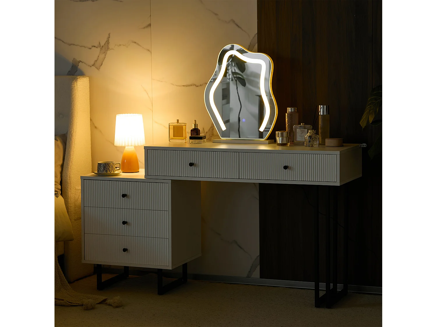 Tocador Moderno con Espejo LED Dimmer, Amplio Almacenaje y Elegante Diseño, Tocador 100x40 cm
