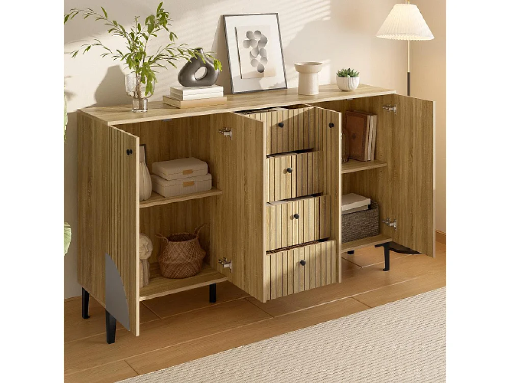 Armario moderno de madera 4 puertas 4 cajones 160x36x94cm – Mueble multifuncional minimalista para salón, comedor o pasillo