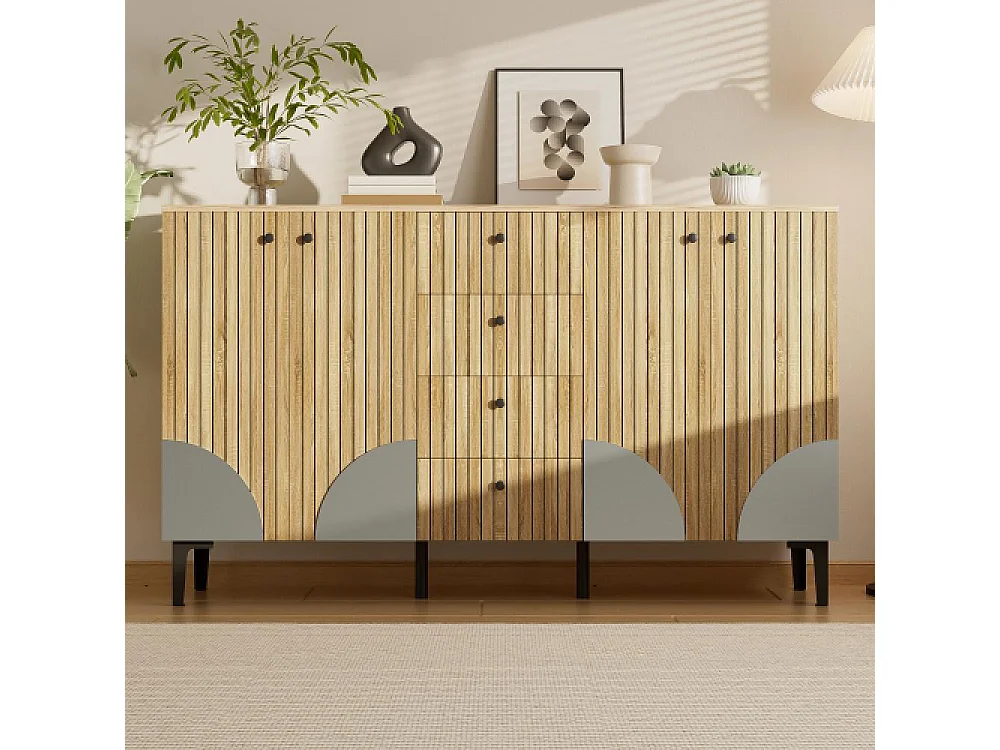 Armario moderno de madera 4 puertas 4 cajones 160x36x94cm – Mueble multifuncional minimalista para salón, comedor o pasillo