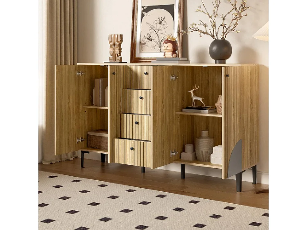 Armario moderno de madera 4 puertas 4 cajones 160x36x94cm – Mueble multifuncional minimalista para salón, comedor o pasillo