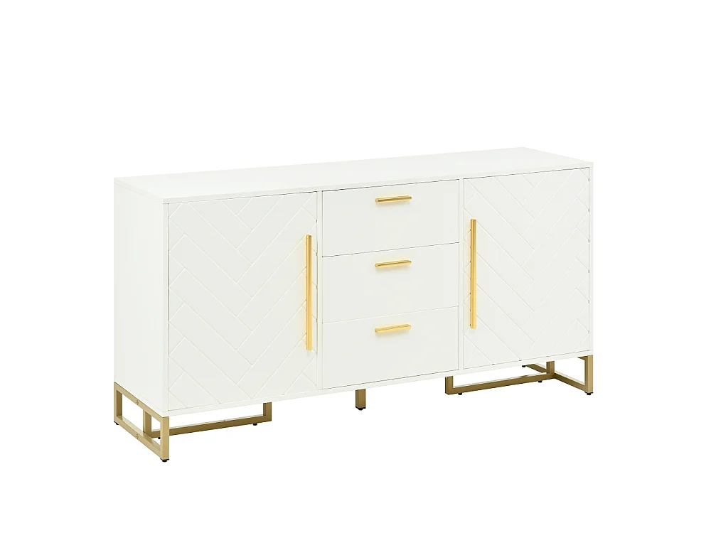 Sideboard Elegante en Roble con Motivo Chevron, 2 Puertas y 3 Cajones – Almacenaje Versátil para Cocina, Comedor y Salón