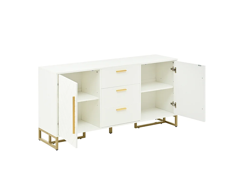 Sideboard Elegante en Roble con Motivo Chevron, 2 Puertas y 3 Cajones – Almacenaje Versátil para Cocina, Comedor y Salón