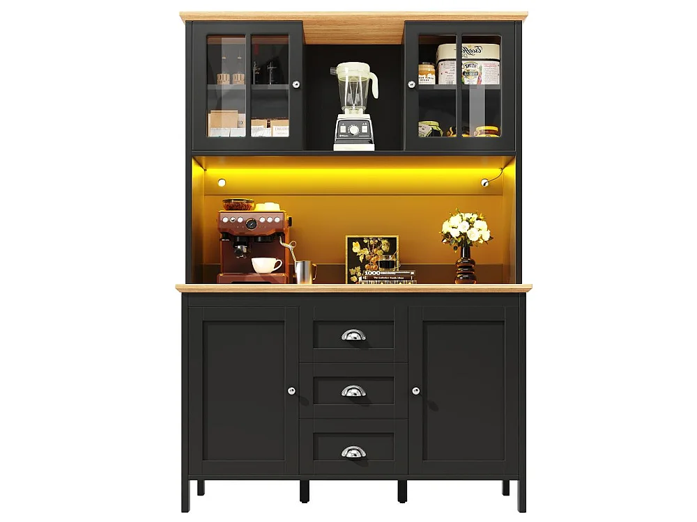 Hoge opbergkast voor keuken LED 120x40x179 cm 4 deuren 3 lades MDF modern design