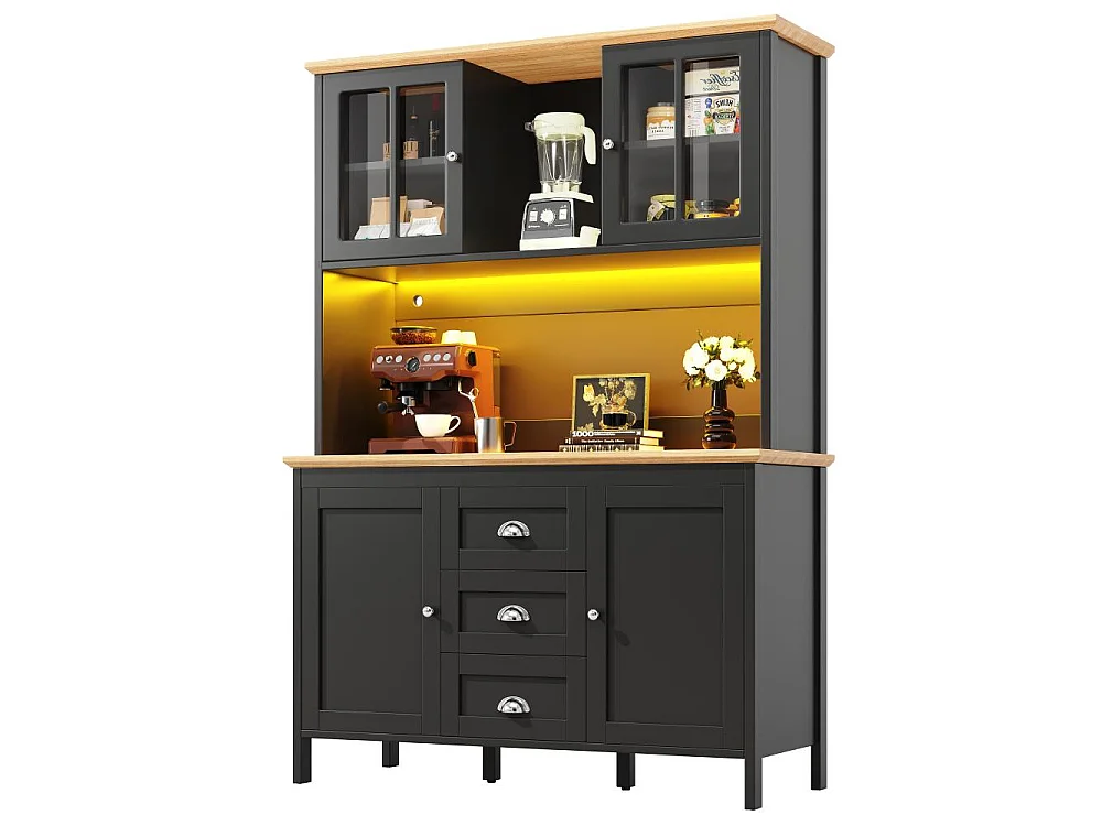 Hoge opbergkast voor keuken LED 120x40x179 cm 4 deuren 3 lades MDF modern design