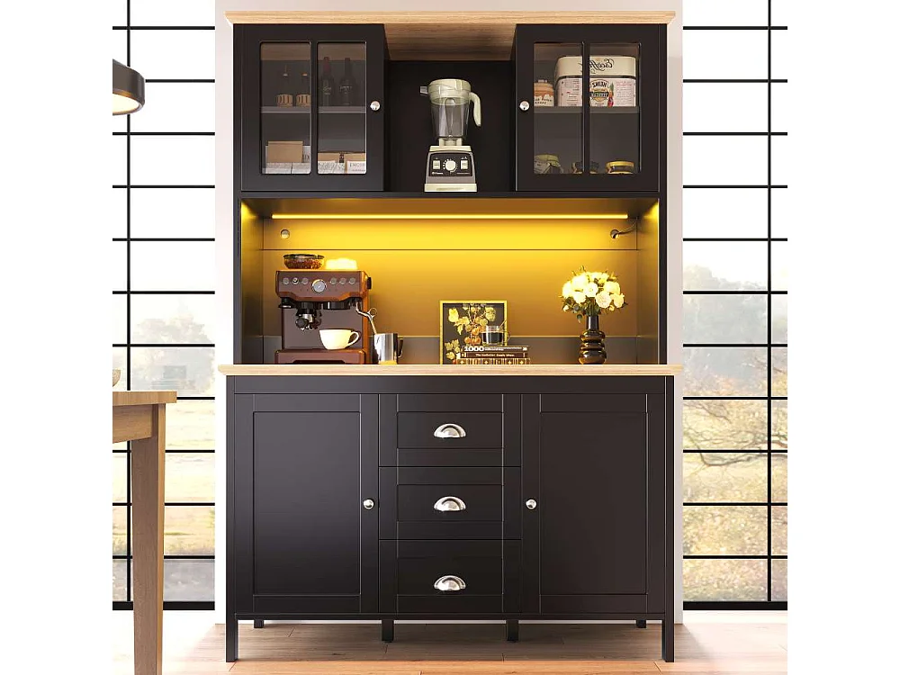 Hoge opbergkast voor keuken LED 120x40x179 cm 4 deuren 3 lades MDF modern design