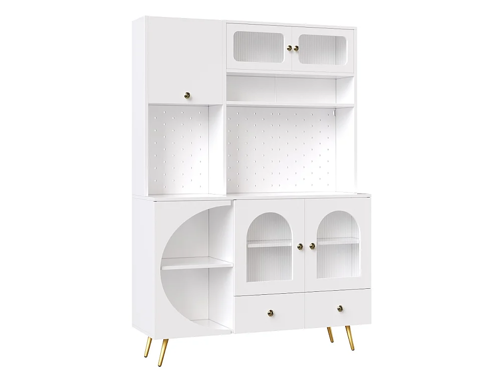 Aparador moderno con LED y USB, mueble alto para cocina y salón con enchufes integrados, madera y vidrio, diseño multifuncional y organizado