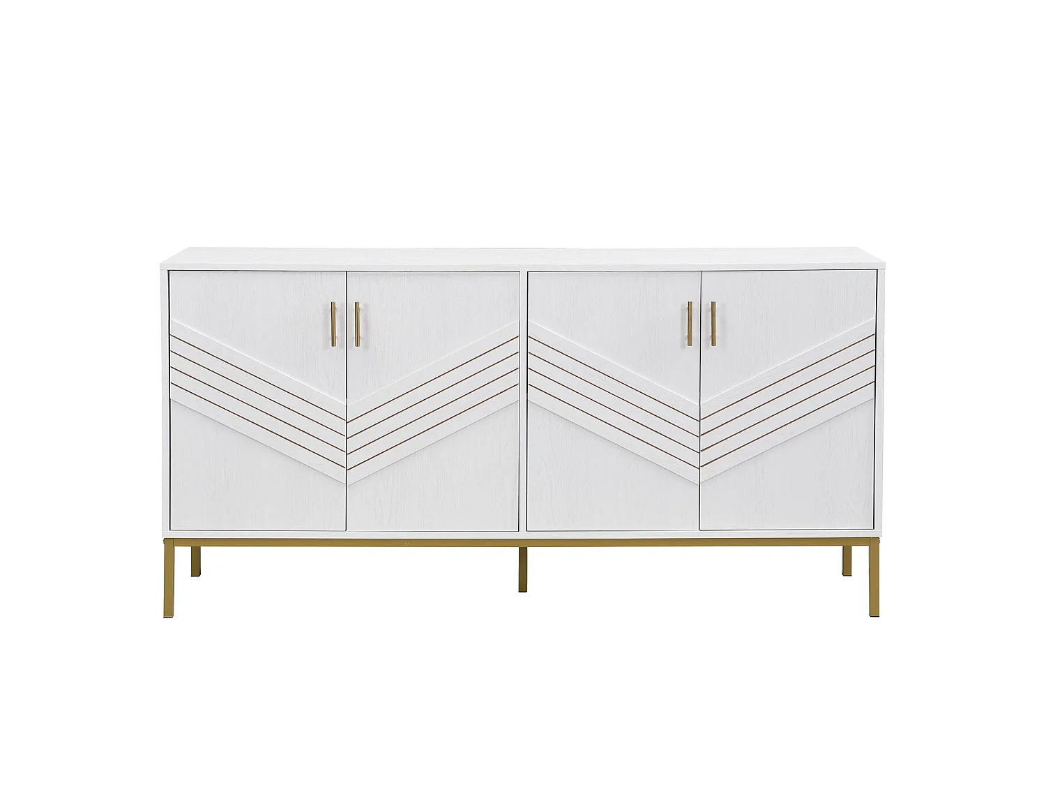 Sideboard Moderno en MDF con 4 Puertas, Patas Metálicas Doradas y Estantes Ajustables - Almacenaje Flexible para Salón, Comedor y Entrada