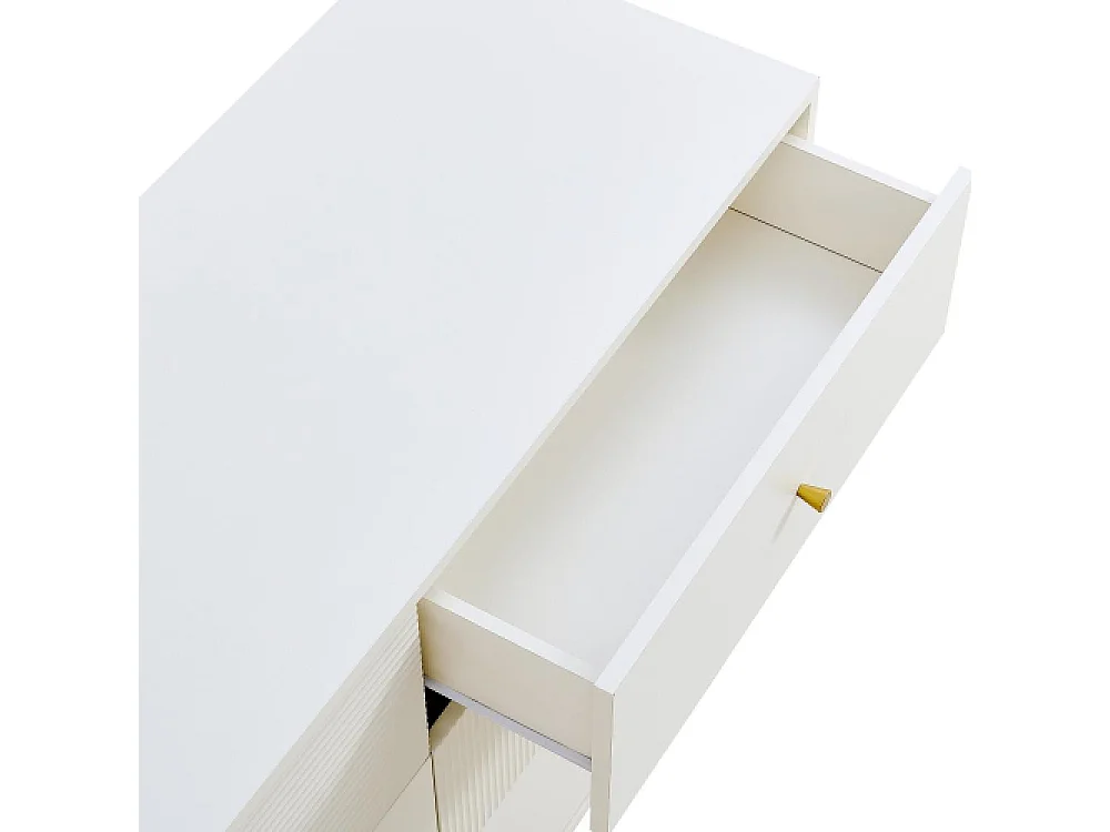 Cómoda moderna 6 cajones blanca MDF con tiradores de aleación de zinc y patas de acero120×40×78cm,gran almacenamiento para dormitorio,salón y entrada
