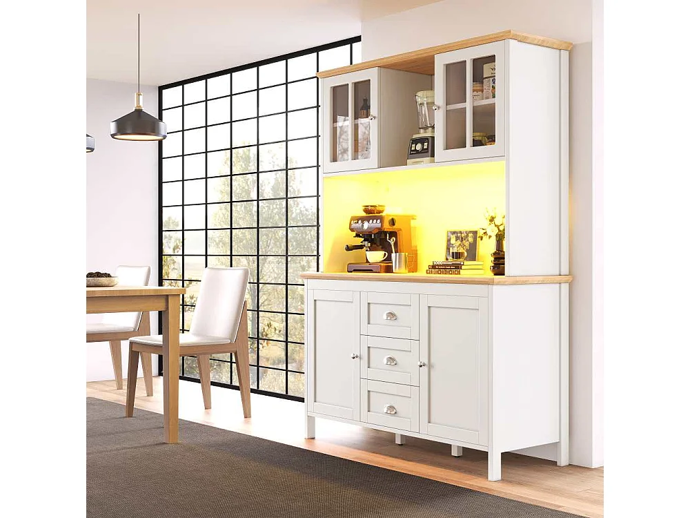 Armario alto de cocina con LED 120x40x179cm 4 puertas 3 cajones MDF diseño moderno