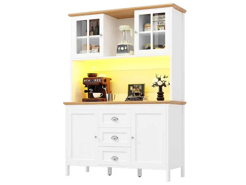 Armario alto de cocina con LED 120x40x179cm 4 puertas 3 cajones MDF diseño moderno