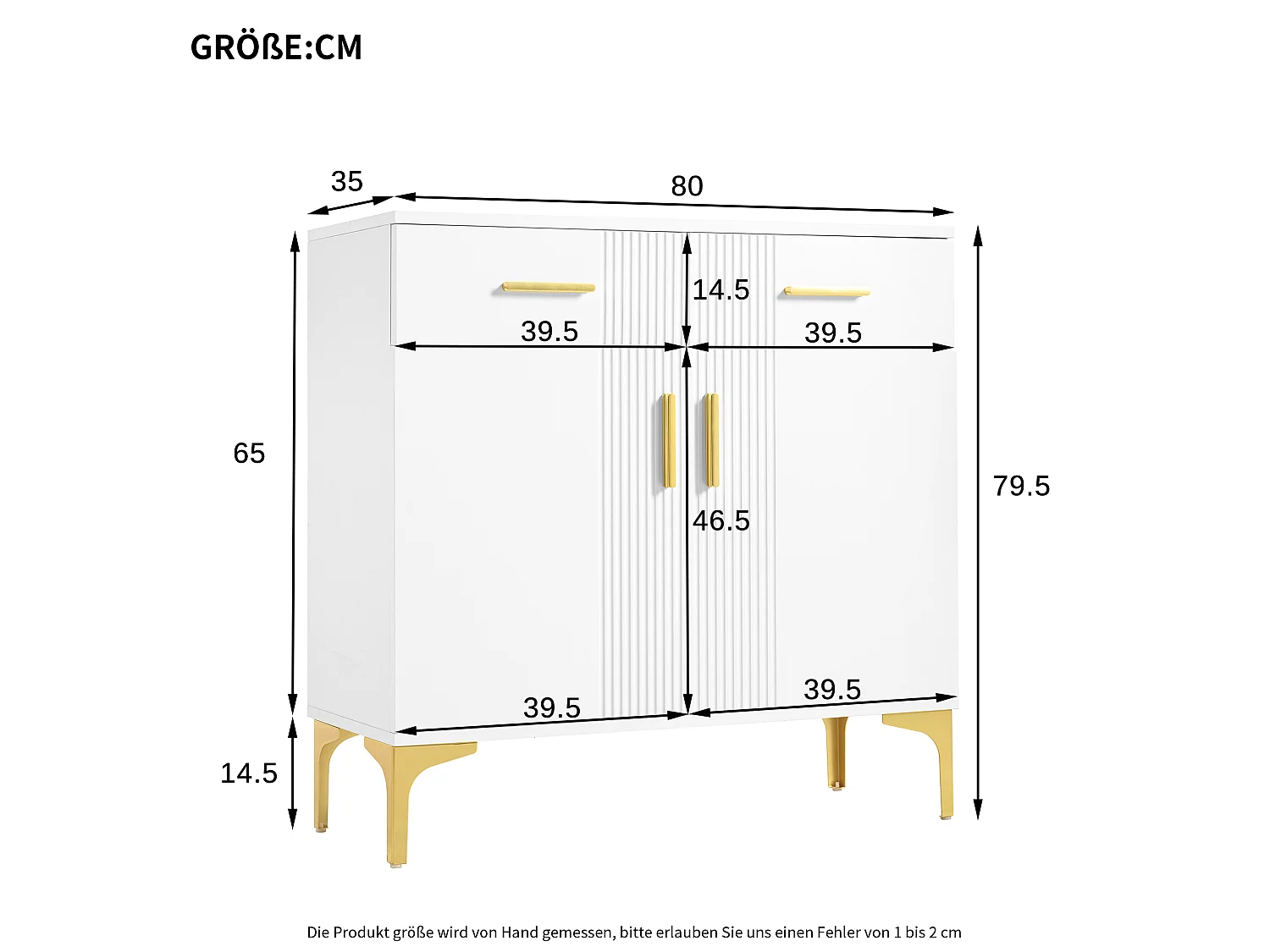 Comò Moderno con 2 Ante e 2 Cassetti – Buffet Elegante con Maniglie in Metallo e Piedi in Metallo per Soggiorno, Ingresso o Sala (80x35x79.5 cm)