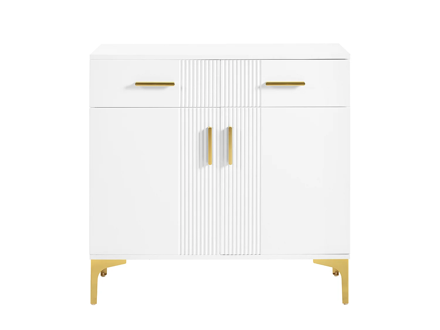 Comò Moderno con 2 Ante e 2 Cassetti – Buffet Elegante con Maniglie in Metallo e Piedi in Metallo per Soggiorno, Ingresso o Sala (80x35x79.5 cm)
