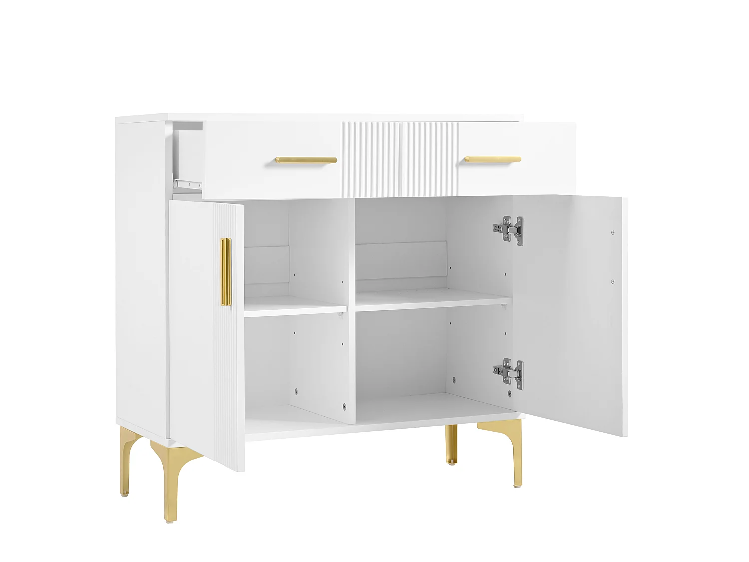 Comò Moderno con 2 Ante e 2 Cassetti – Buffet Elegante con Maniglie in Metallo e Piedi in Metallo per Soggiorno, Ingresso o Sala (80x35x79.5 cm)