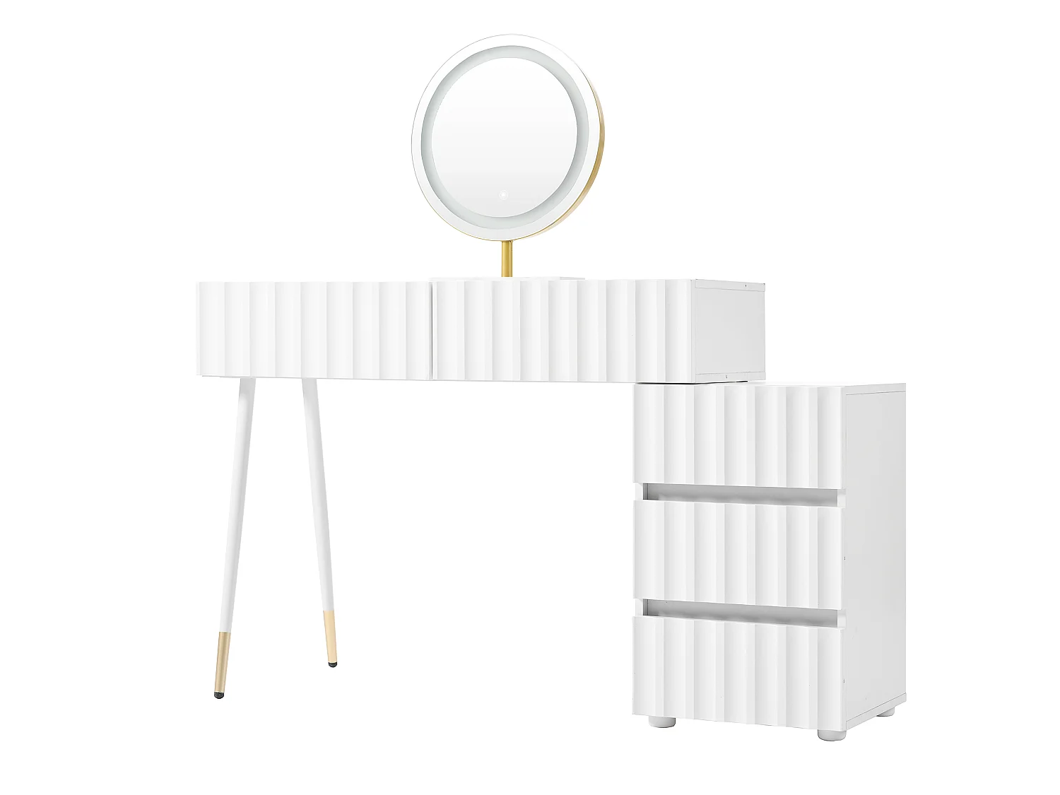 Coiffeuse blanche 100 cm avec miroir LED, 5 tiroirs, montage flexible – H127/L100/P40 cm