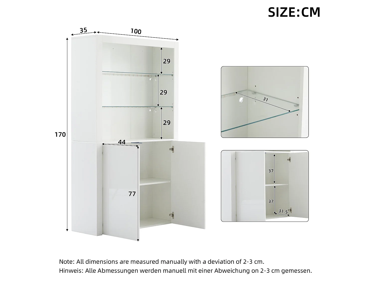 Vitrine Moderne 100x35x170 cm avec Éclairage LED et Verre Trempé, Meuble de Rangement Haut de Gamme pour Salon