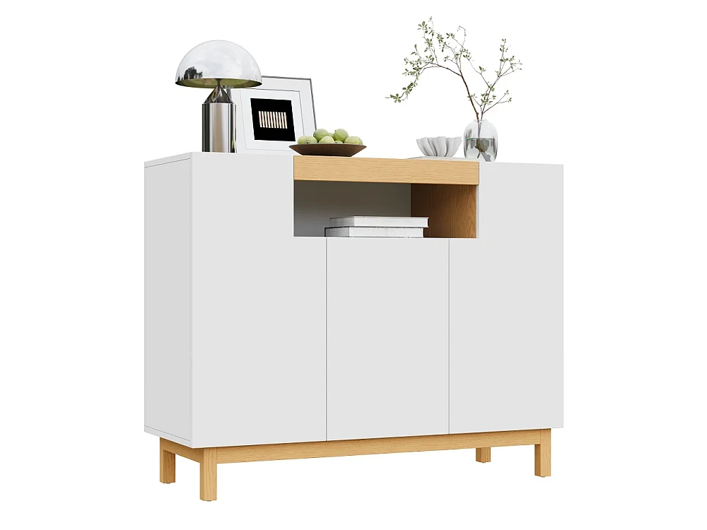 Moderner Sideboard mit drei Türen, offenen und geschlossenen Fächern, vielseitiges Aufbewahrungsmöbel für Wohnzimmer und Esszimmer