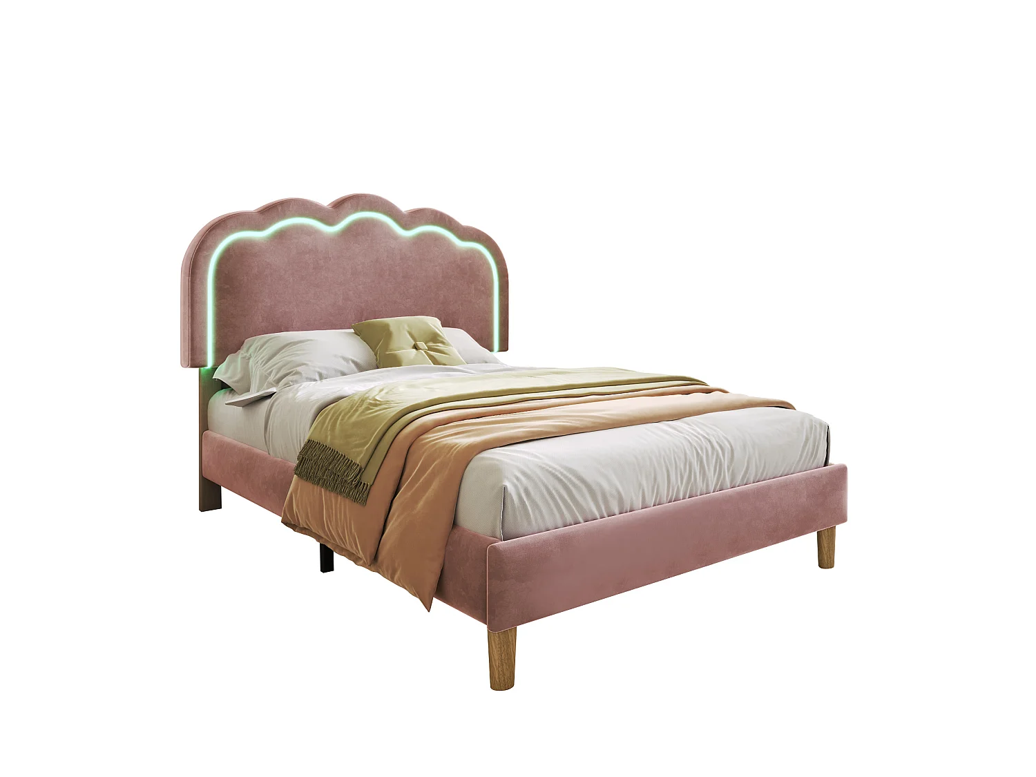 Cama tapizada LED moderna con cabecero ajustable, 90*190 cm, estructura robusta y lamas para dormitorio