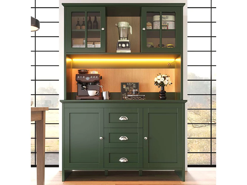 Armoire haute de rangement pour cuisine LED 120x40x179cm 4 portes 3 tiroirs MDF design moderne