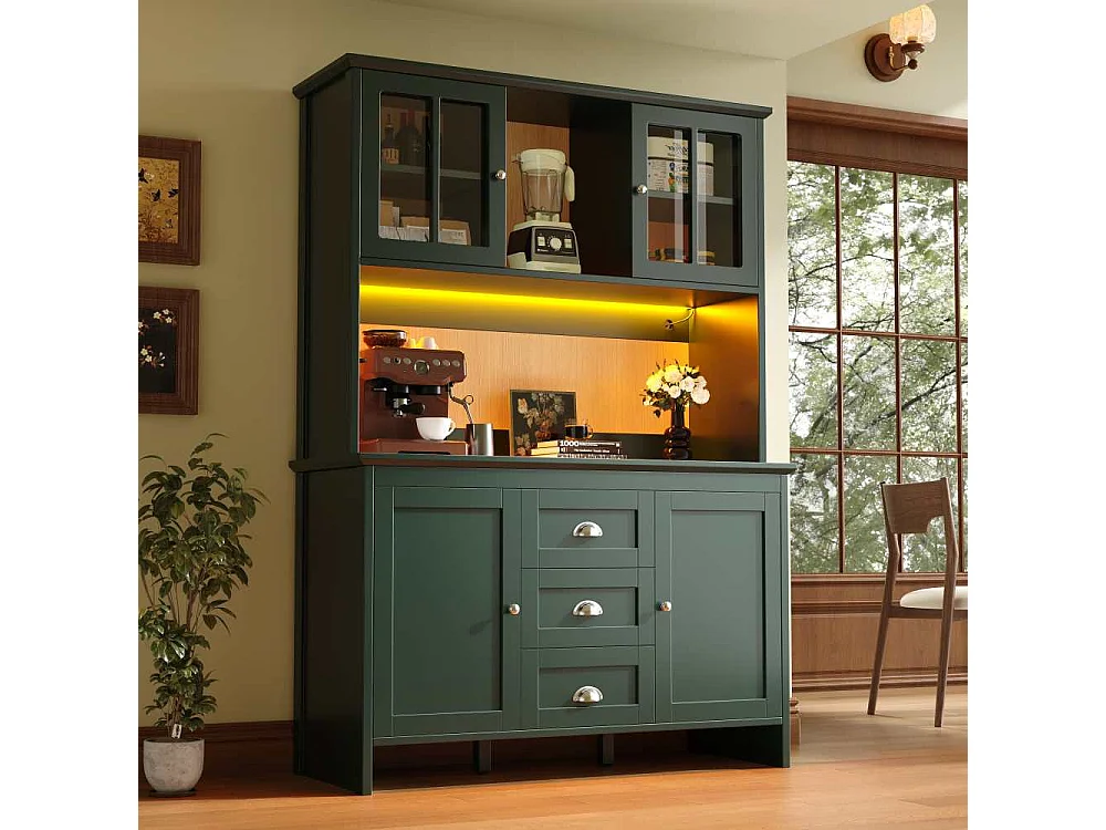 Armoire haute de rangement pour cuisine LED 120x40x179cm 4 portes 3 tiroirs MDF design moderne
