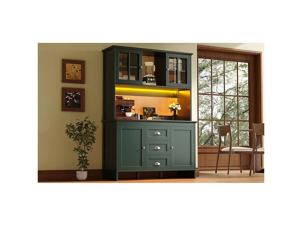 Armoire haute de rangement pour cuisine LED 120x40x179cm 4 portes 3 tiroirs MDF design moderne