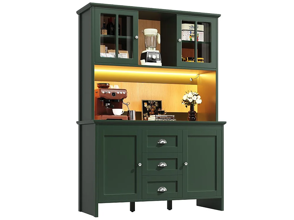 Armoire haute de rangement pour cuisine LED 120x40x179cm 4 portes 3 tiroirs MDF design moderne