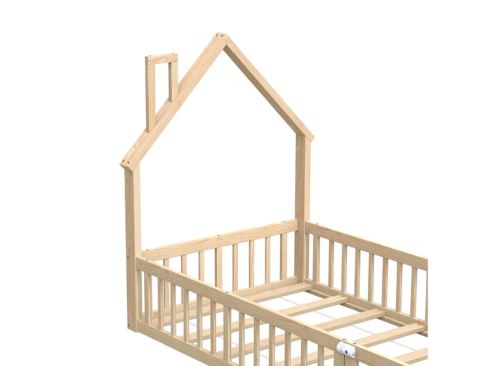 Kinderhuisbed 90x200 cm met open haard, grenen frame, maximale veiligheid, creatief ontwerp en eenvoudige montage, matras niet inbegrepen
