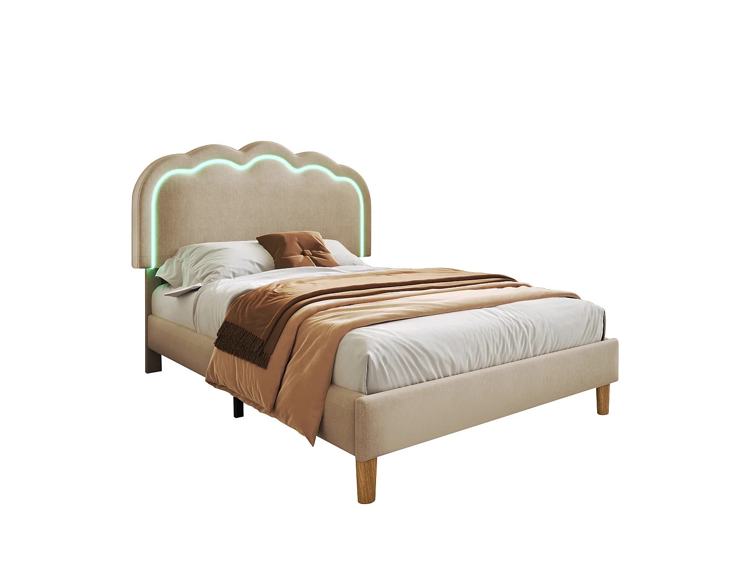 Lit rembourré LED moderne avec tête de lit réglable, 90*190cm, cadre robuste et lattes pour chambre