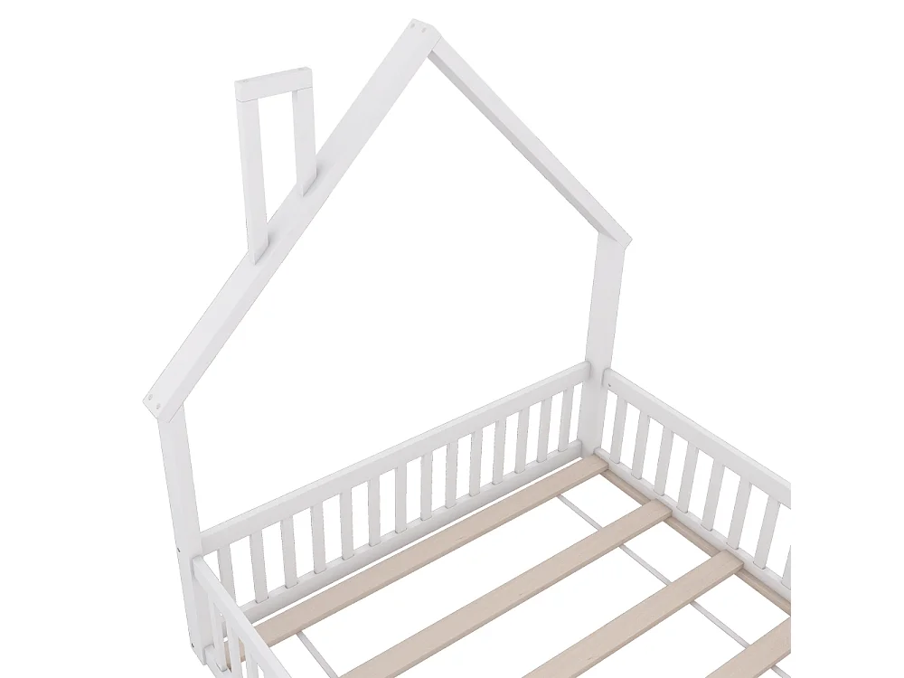 Letto per bambini 140x190 cm in legno di pino con forma a camino, rete a doghe inclusa, struttura sicura in MDF, design minimalista, senza materasso