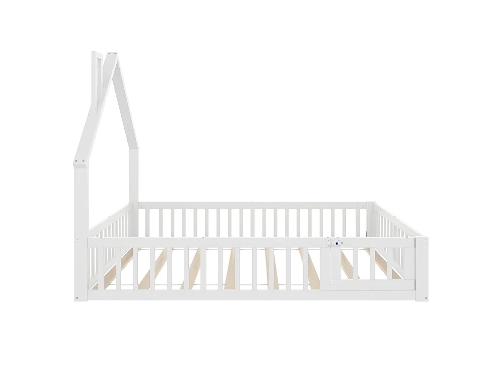 Letto per bambini 140x190 cm in legno di pino con forma a camino, rete a doghe inclusa, struttura sicura in MDF, design minimalista, senza materasso