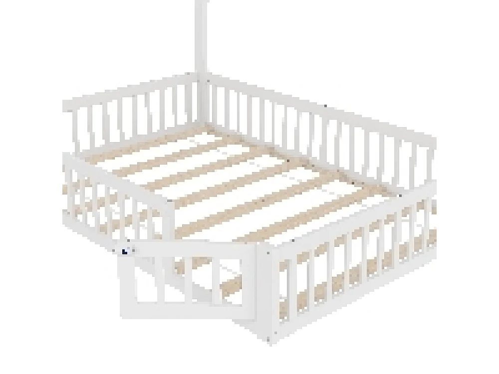 Letto per bambini 140x190 cm in legno di pino con forma a camino, rete a doghe inclusa, struttura sicura in MDF, design minimalista, senza materasso