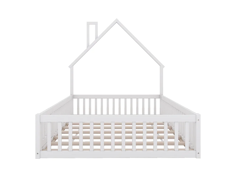 Lit enfant 140x200 cm en bois de pin avec forme cheminée, sommier inclus, sécurité optimale, design simple, sans matelas