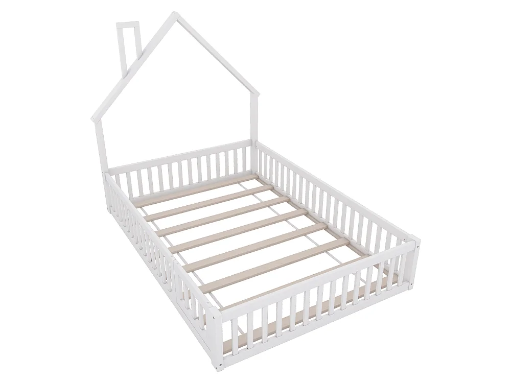 Lit enfant 140x200 cm en bois de pin avec forme cheminée, sommier inclus, sécurité optimale, design simple, sans matelas