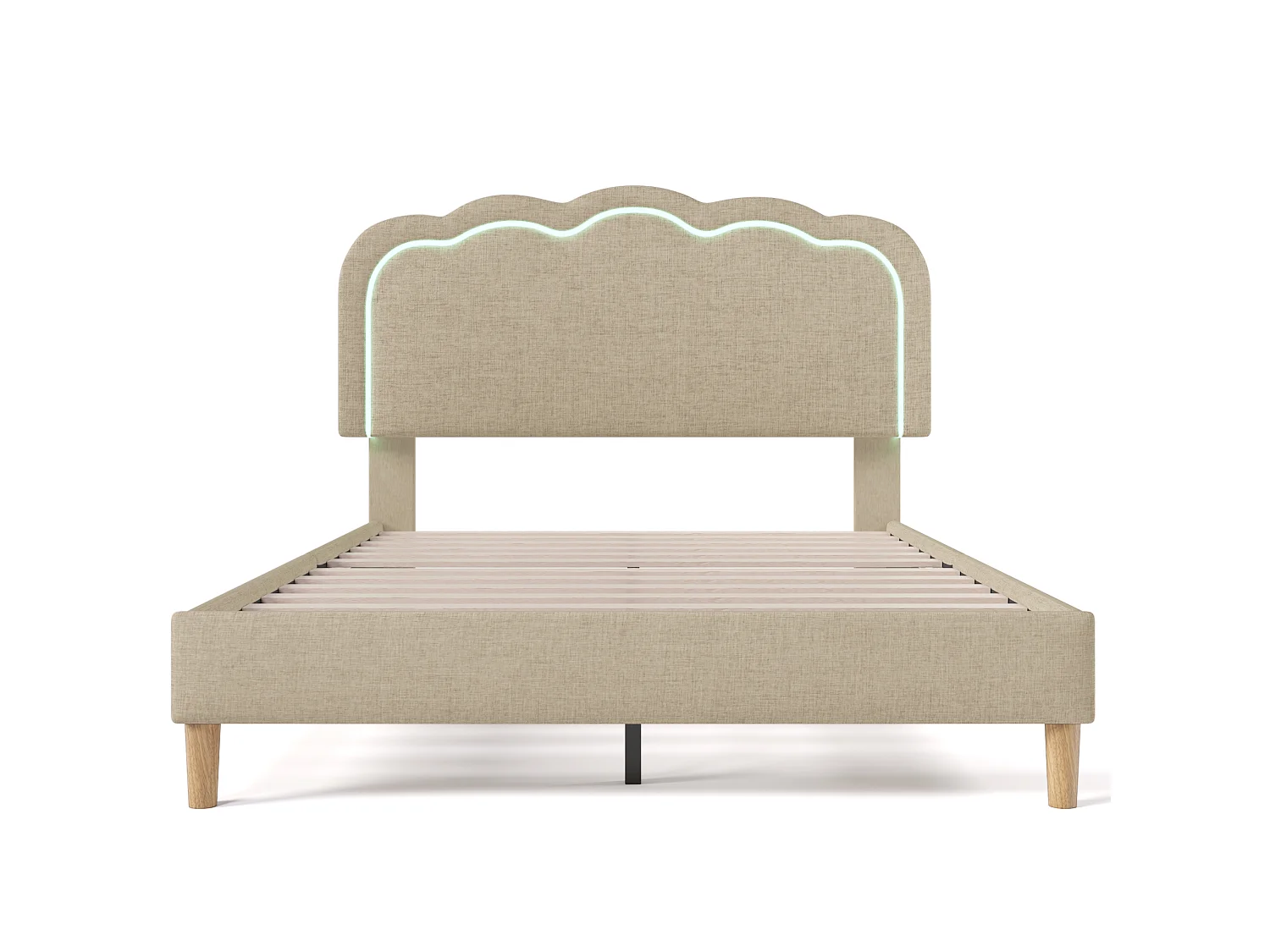 Lit rembourré LED moderne avec tête de lit réglable, 140*200cm, cadre robuste et lattes pour chambre
