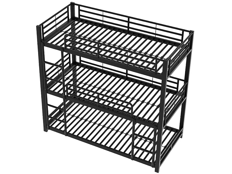 Lit superposé triple en métal 90x200cm, Noir,cadre en acier robuste, lit empilé pour enfants, adolescents et adultes