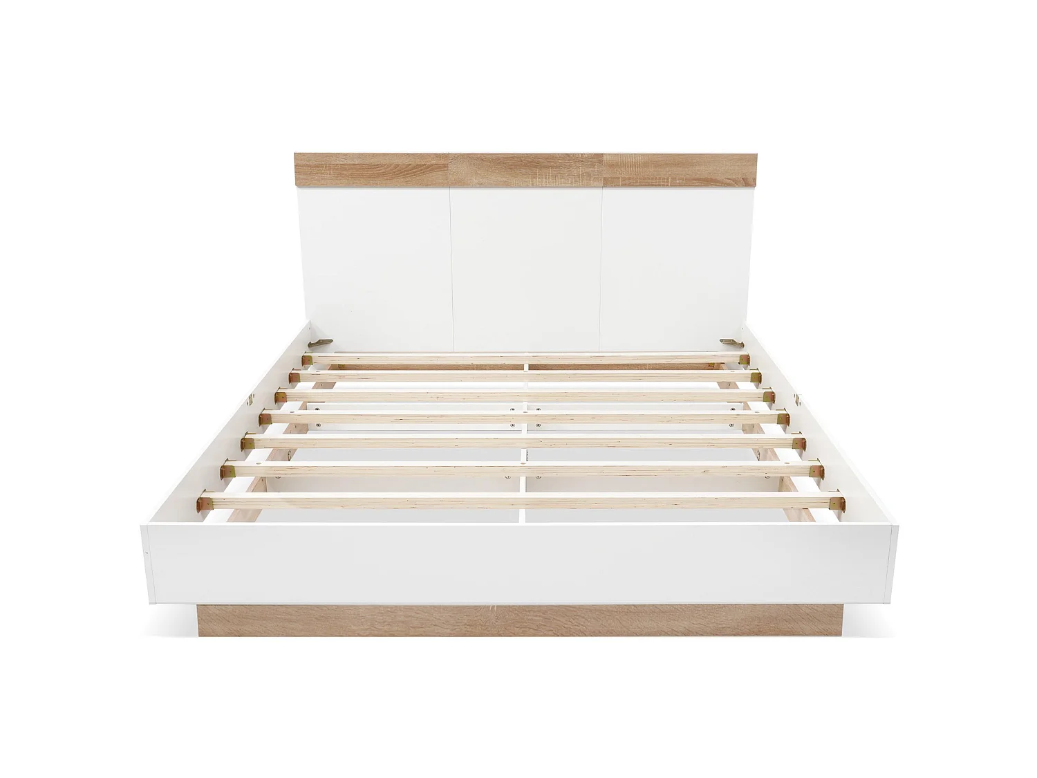 Lit Double Suspendu en Bois avec Tête de Lit, Cadre et Sommier à Lattes - 205x184x90.5 cm, Design Moderne en Chêne Sonoma/Blanc (Sans Matelas)