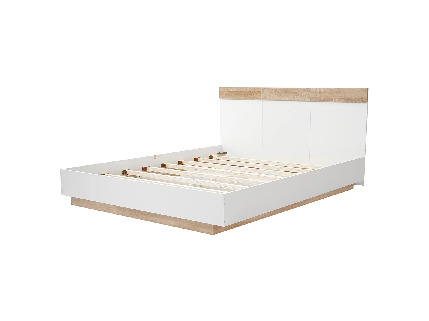 Lit Double Suspendu en Bois avec Tête de Lit, Cadre et Sommier à Lattes - 205x184x90.5 cm, Design Moderne en Chêne Sonoma/Blanc (Sans Matelas)
