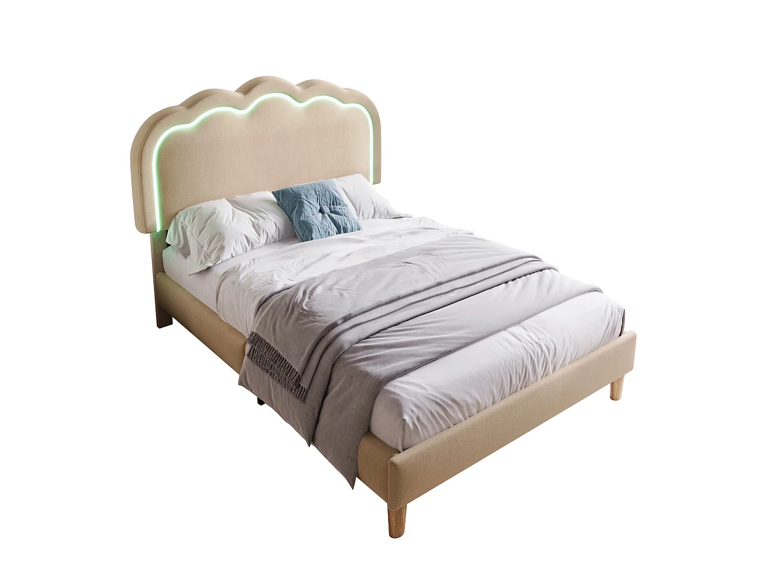 Letto imbottito LED moderno con testiera regolabile, 90*200 cm, struttura robusta e doghe per camera da letto