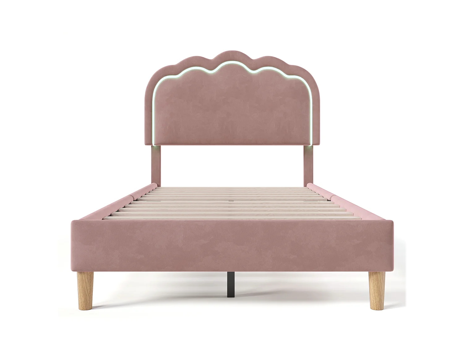Lit rembourré LED moderne avec tête de lit réglable, 90*200cm, cadre robuste et lattes pour chambre