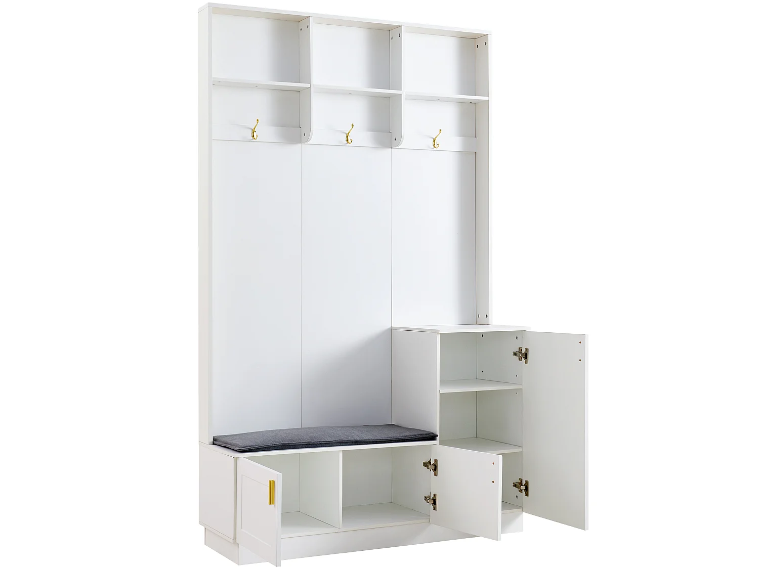 Garderoben-Set avec Banc et Rangement Multifonctionnel, 3 Crochets Suspendus, Etagères Ouvertes, Bois Blanc 200x120x40 cm