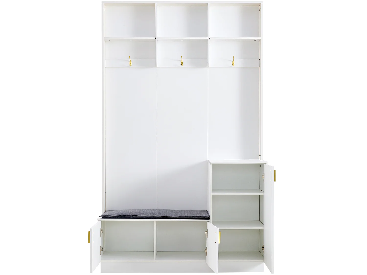 Garderoben-Set avec Banc et Rangement Multifonctionnel, 3 Crochets Suspendus, Etagères Ouvertes, Bois Blanc 200x120x40 cm