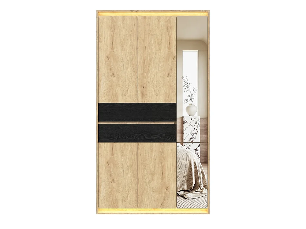 LED-kledingkast met spiegel 90x47x200 cm, 2 kledingroedes, 4 laden, 9 vakken, moderne kleedkamer antraciet eiken